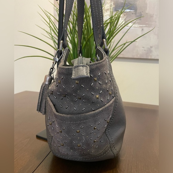 The Sak Gray Pebbled Leather Studded Suede Shoulder Bag - Picture 6 of 12